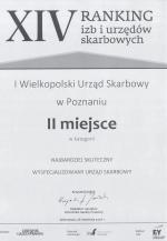Dyplom Pierwszego Wielkopolskiego Urzędu Skarbowego w Poznaniu za zajęcie II miejsca w kategorii skuteczność