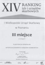 Dyplom Pierwszego Wielkopolskiego Urzędu Skarbowego w Poznaniu za zajęcie III miejsca w klasyfikacji generalnej