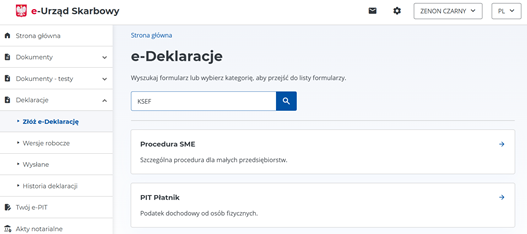 screen ekranu portalu e-Urząd Skarbowy