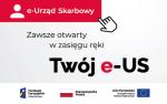 Grafika z napisem: e-Urząd Skarbowy. Poniżej napis: Zawsze otwarty w zasięgu ręki, Twój e-US. Na dole logotypy funduszy europejskich