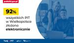grafika z uśmiechniętą parą przed komputerem i napisem: 9% wszystkich PIT w Wielkopolsce złożono elektronicznie