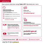 Infografika z informacjami kontaktowymi ws usługi Twój e-PIT. Treść artykułu zawarta w graficznej formie.